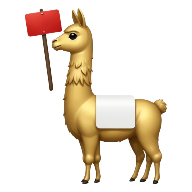 A small golden llama silhouette with a white sign sticker