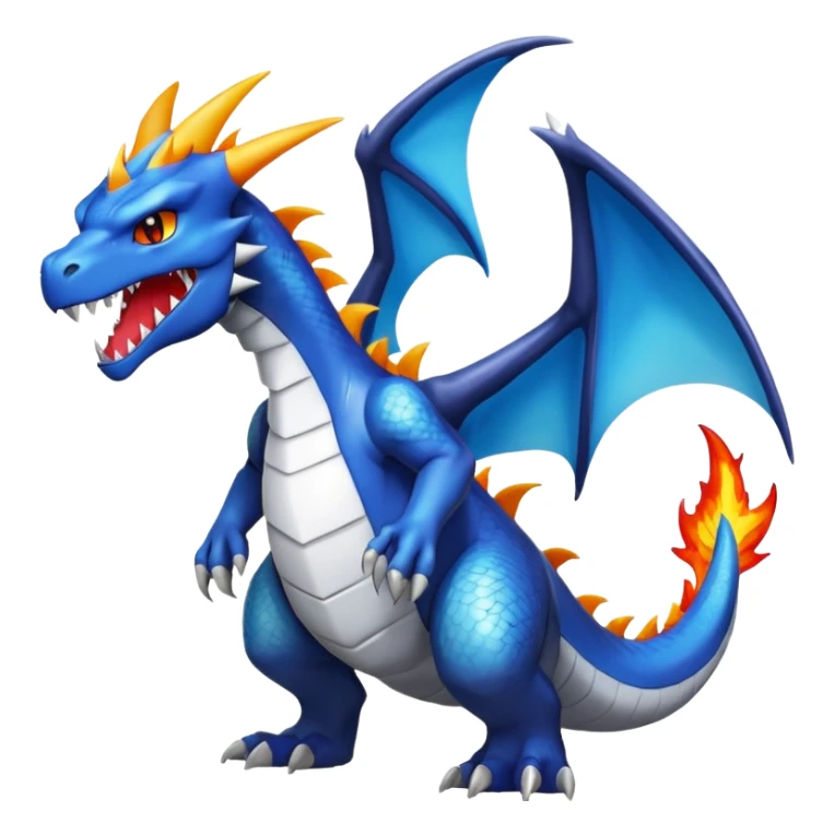 Black and white colorful gradient shiny glossy Fakémon-Digimon-Charizard-Croconaw-Reshiram-Zekrom-creature-hybrid (full body) sticker