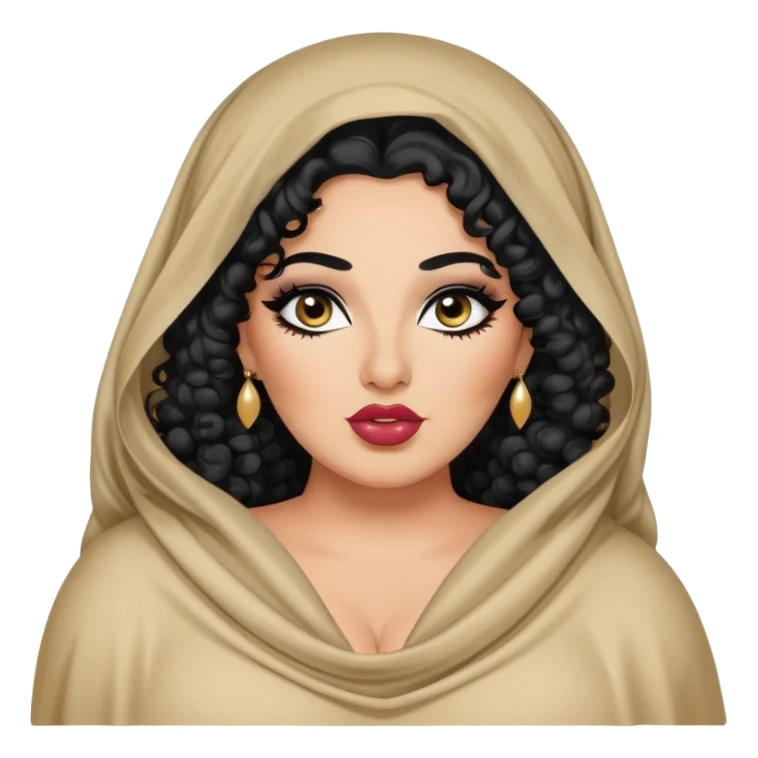 big plus size, arab, long black curly hair, baddie,pretty, makeup, lipgloss, black eyeliner, veil/shawl
 sticker