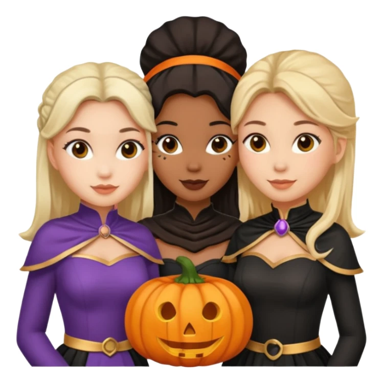 Three best girlfriends cute Halloween African-American, Asian, Caucasian sticker
