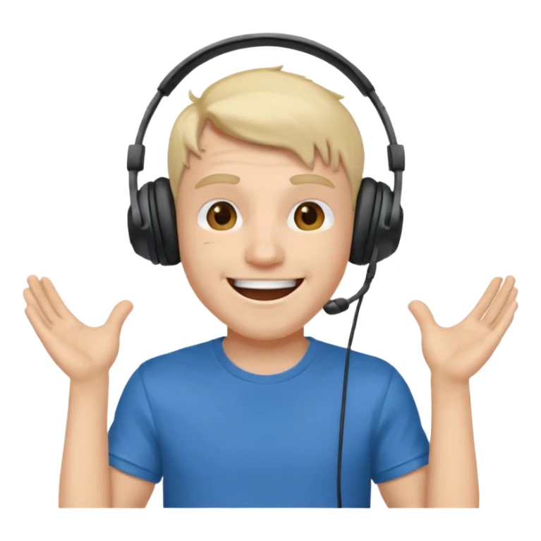 Male, excited, wearing headphone having mic, t-shirt  sticker