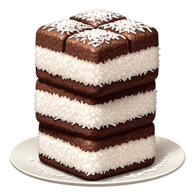 cinematic-realistic-lamingtons-dessert-emoji,-depicted-as-soft-sponge-squares-coated-in-chocolate-on all sides with coconut sprinkled on all side-rendered-with-mouth‚watering-detail-and-vibrant-lighting sticker