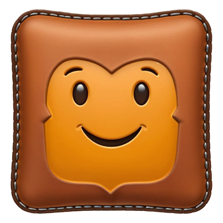 Apple-style 3D emoji of a flat rectangular piece of leather fabric, with stitched edges, soft texture but slightly shiny, representing industrial leather as material. sticker