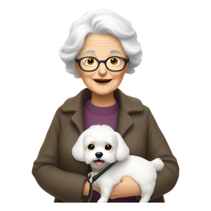 Old lady with white hair walking a little white dog  sticker