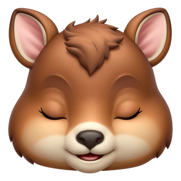 Meme-Worthy Cute Sleeping Deer Portrait Emoji, Head resting peacefully with a contented smile, showcasing a delicate, slender build and a luxuriously soft Fur, eyes shut in a serene, restful nap, Simplified yet hilariously adorable features, highly detailed, glowing with a soft, drowsy light, high shine, relaxed and utterly lovable, stylized with an air of playful laziness, bright and heartwarming, soft glowing outline, capturing the essence of a comically sleepy deer, so meme-worthy it feels like it could instantly become the next viral sensation of adorable woodland slumber! sticker