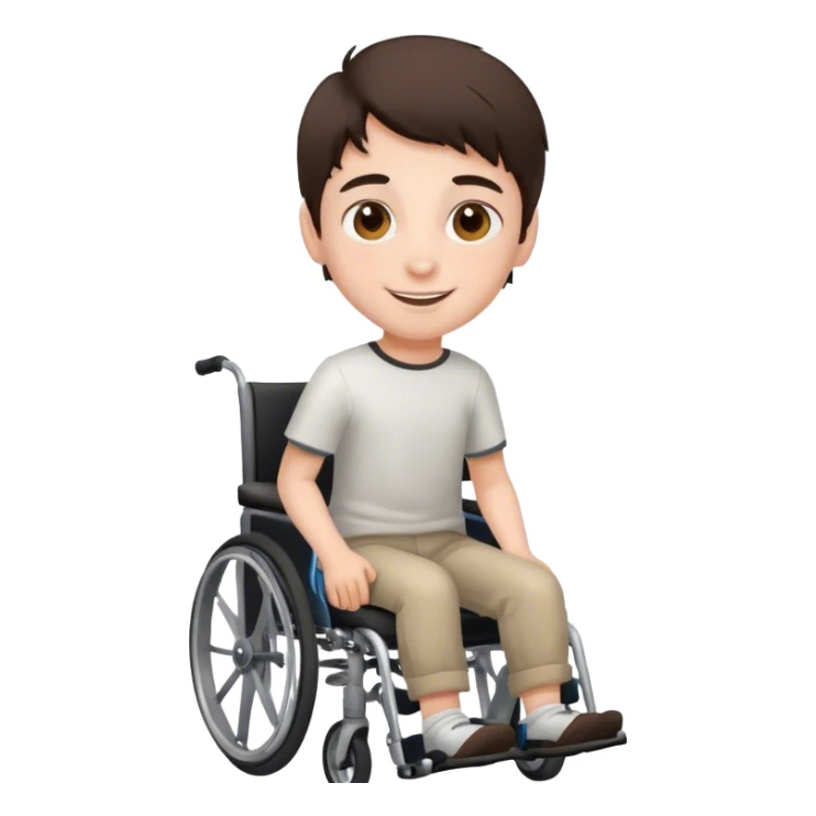 Brunette young boy with brown eyes in wheelchair smiling sticker