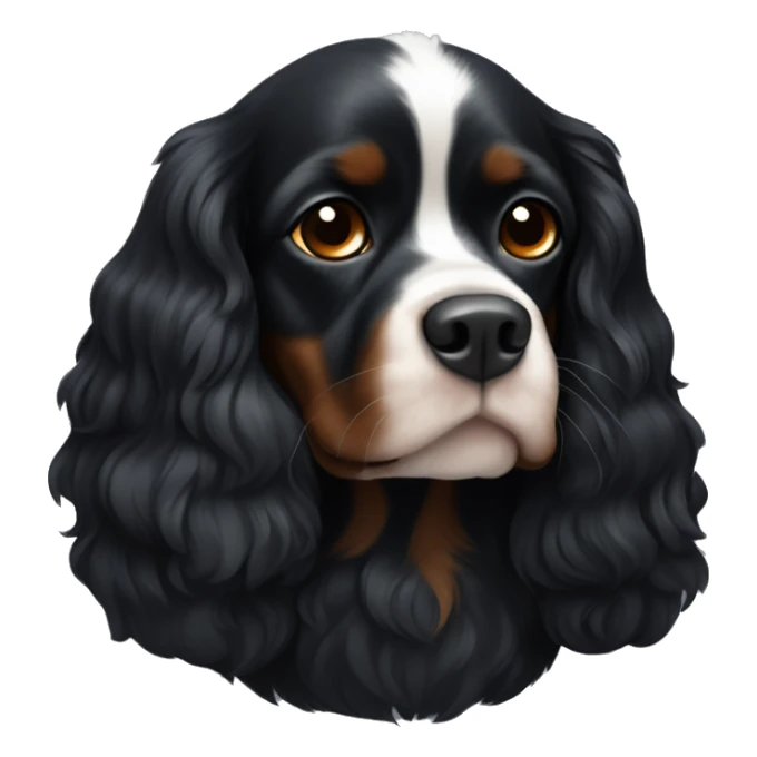 Small completely black king spaniel with black fur on his whole face and white stripe on chest sticker