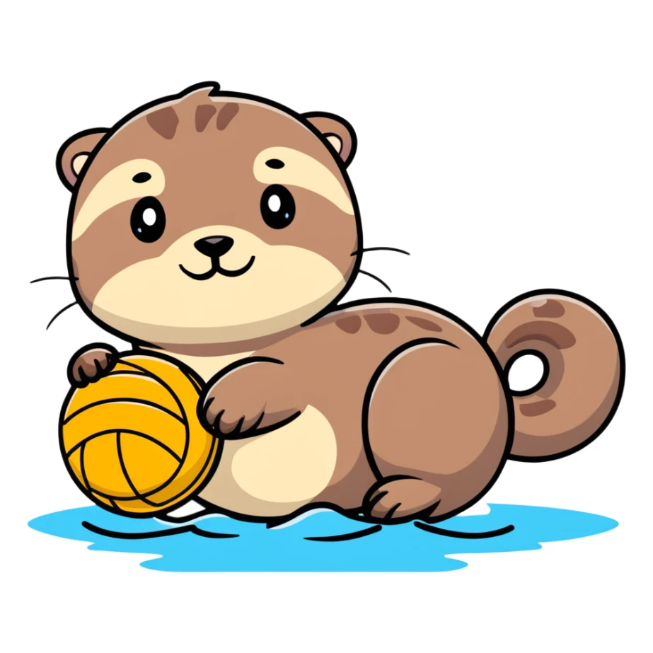super cute otter relaxing on its back on water with a volleyball balanced on its belly sticker