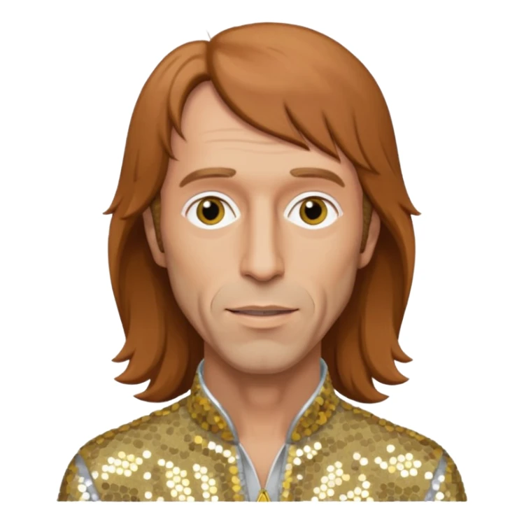 Robin Gibb from Bee Gees with light grey sequin outfit, long auburn hair sticker