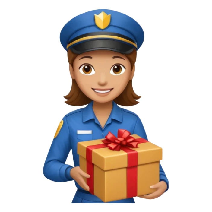 woman courier holding gift box sticker