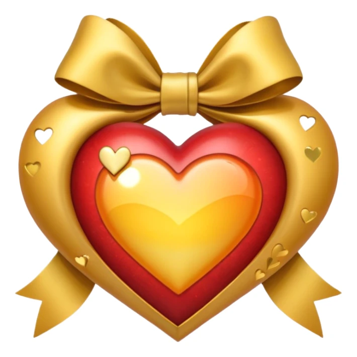 heart with a sunrise, gold bow with heart pattern on the bow, apple emoji style sticker