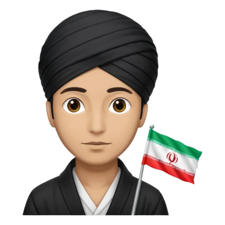 A man with a black turban and an Iranian flag sticker