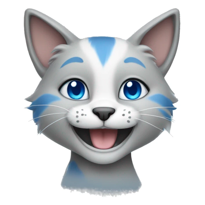 Anthro cat with grey fur and blue eyes smiling sticker