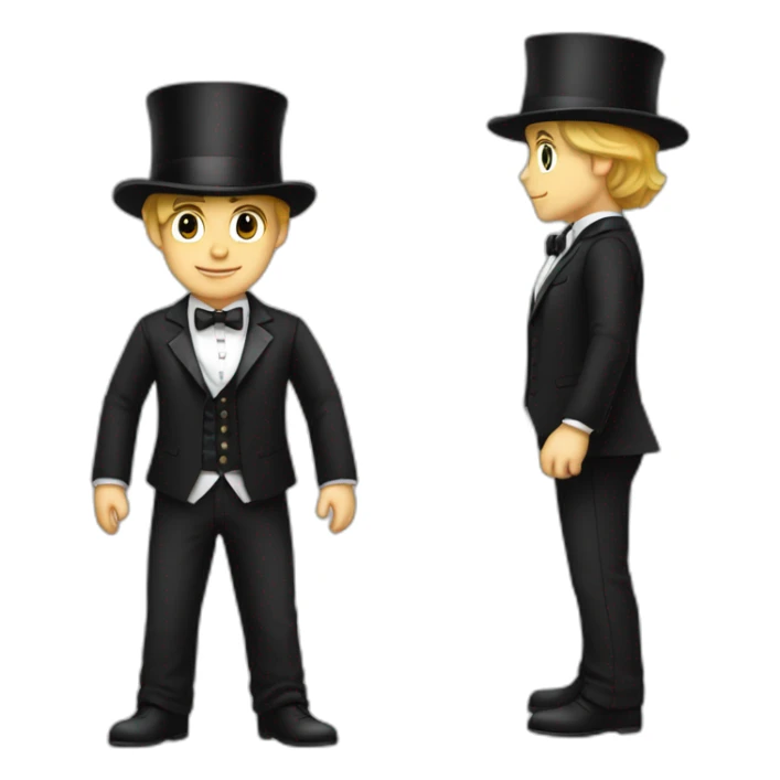 Full body young man white bow, white bow, white bow tie, black suit and top hat, sticker
