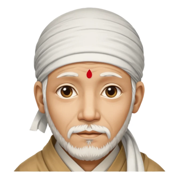 Saint Shirdi Sai Baba, close-up face, white beard, headscarf, warm and compassionate eyes sticker