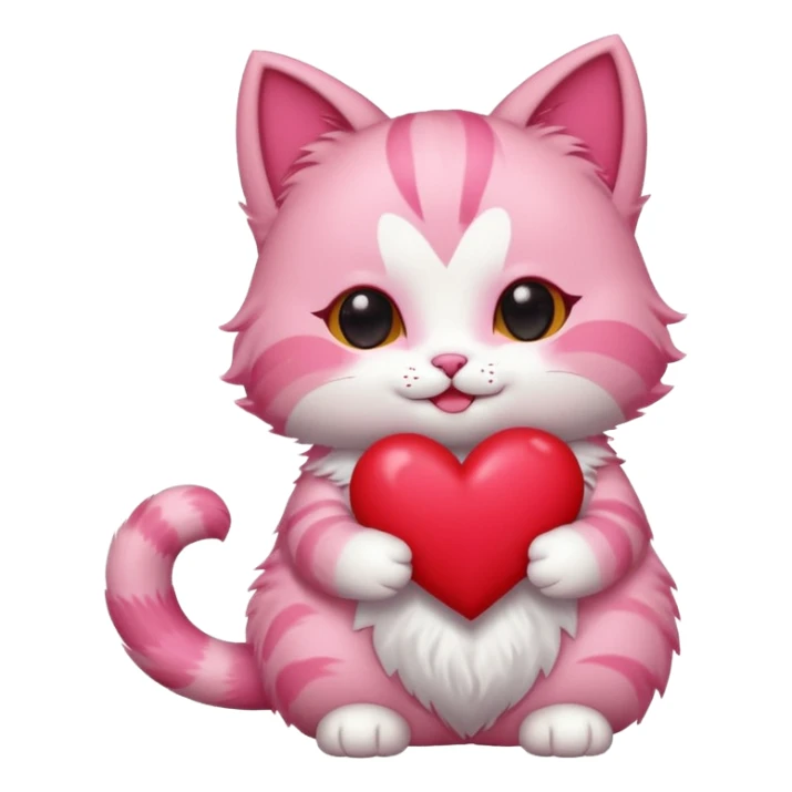 chibi anime pink cat holding a big heart sticker