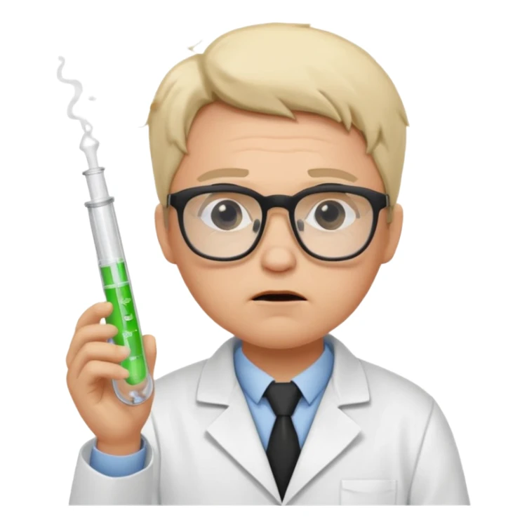 Frowns with Glasses,  Disappointed Scientist: Lab coat, thin glasses, holding test tube, upset expression
 sticker