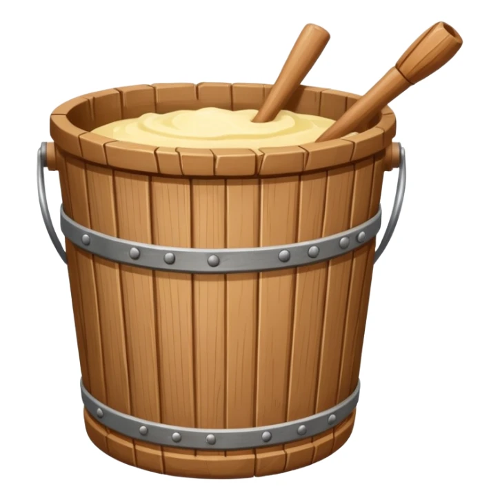 Create a wooden butter churn bucket with stick showing  sticker
