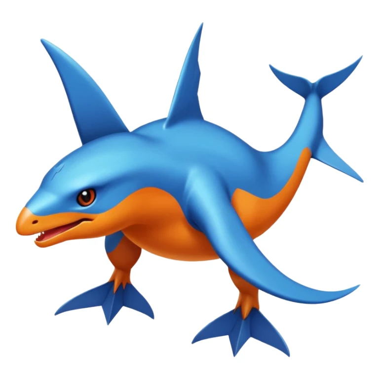 Shiny Black Koraidon-Latios-Salander-Fakémon-hybrid-creature (full body) with orange belly sticker