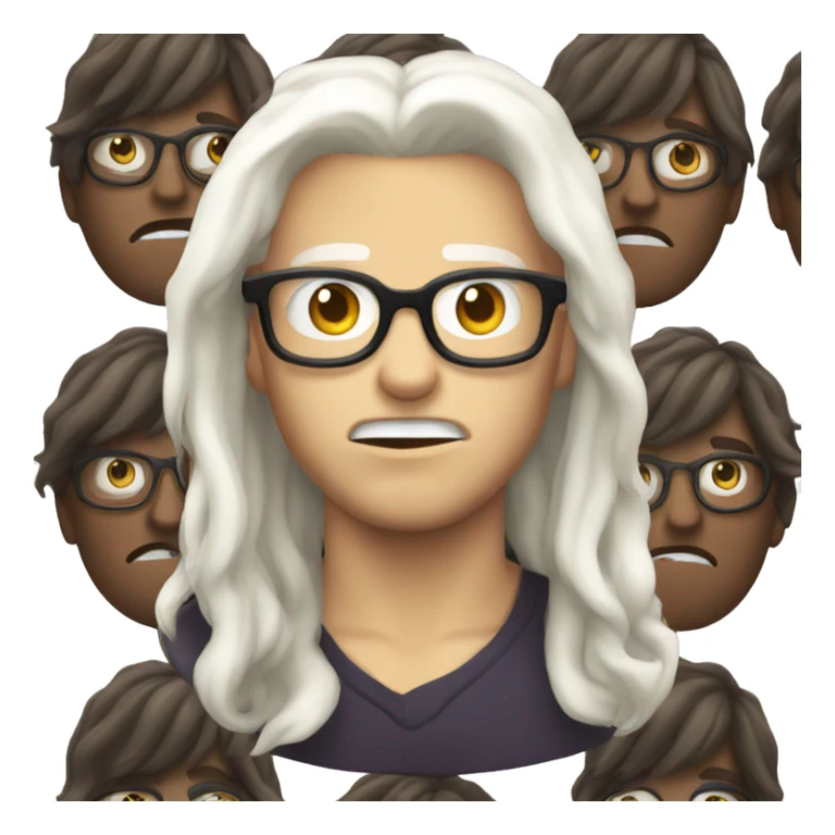 white boy with glasses and long hair doing evil face sticker