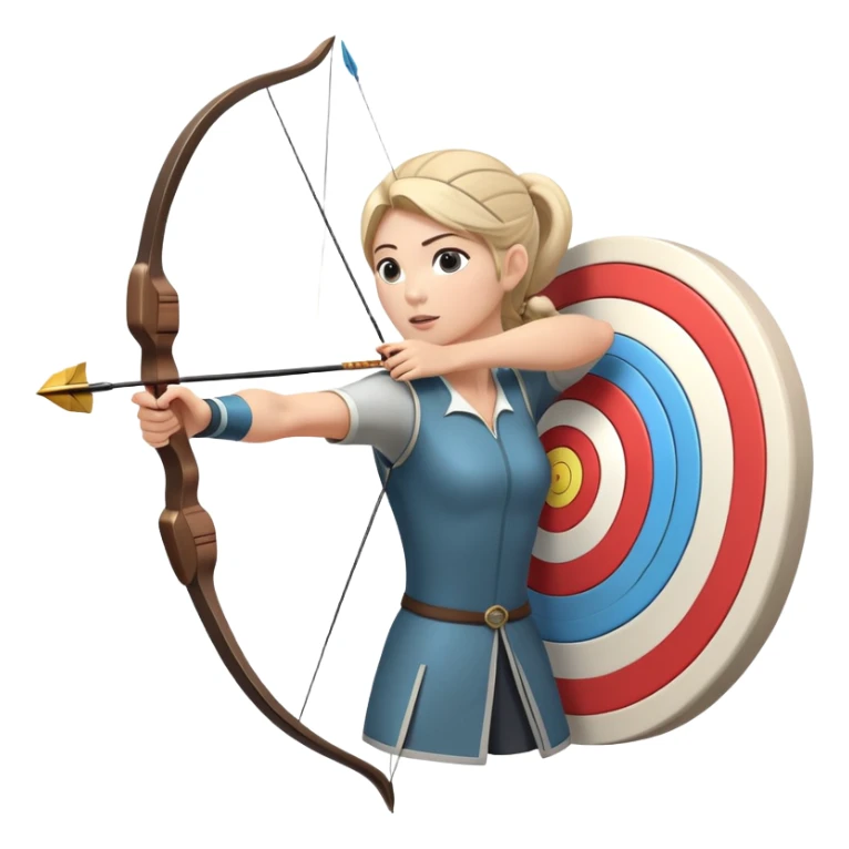 An archer drawing a bow and aiming an arrow at a target, with perfect focus and precision. The target is visible in the background, featuring concentric rings. The scene captures the concentration and skill involved in archery, emphasizing the elegance and accuracy of the sport. sticker
