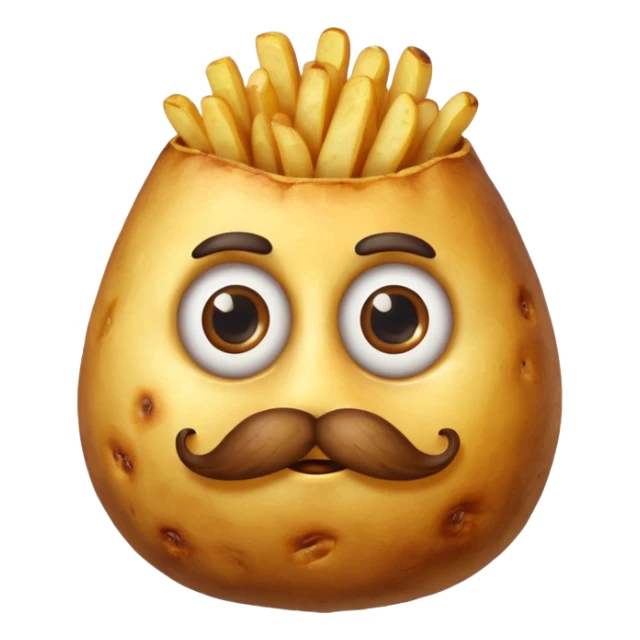 single fried potato with eyes and mustache sticker