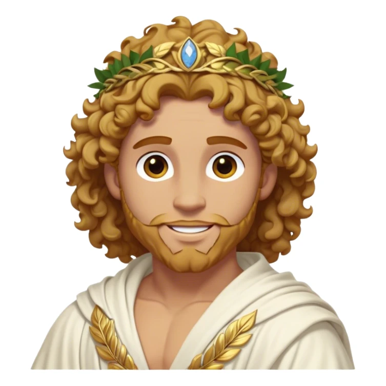 Cinematic Realistic Hercules Portrait, head tilted playfully and inquisitively, showcasing a blend of legendary power and youthful charm with the refined features of Michelangelo's David. His light tan, sculpted skin and thick, curly, golden brown hair—styled with wild majesty—evoke the spirit of the lion-wrestling Hercules. Clad in a softly draped white robe with subtle golden details and adorned with a Greek laurel wreath, his expressive eyes and warm smile capture an approachable yet formidable hero, bathed in gentle natural lighting. sticker