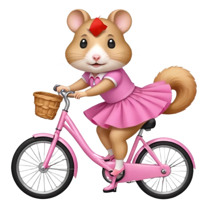 hamster wearing pink skirt and high heels meanwhile riding a bike sticker