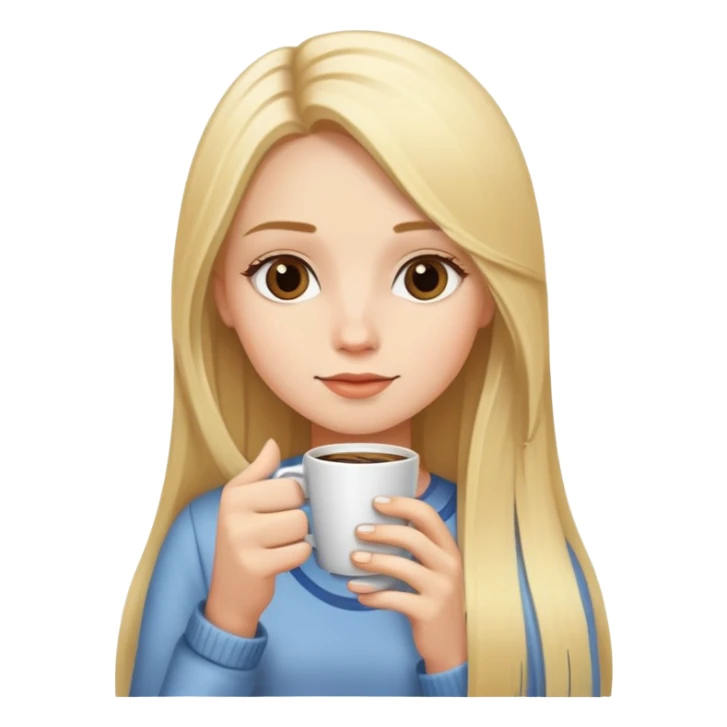 Long blonde straight hair girl drinking coffee sticker