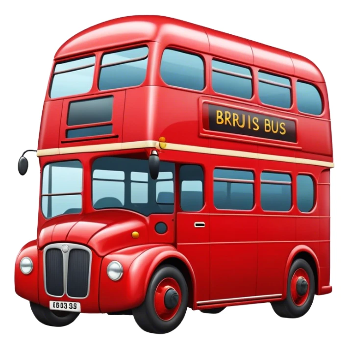 British red  bus with beans on top sticker