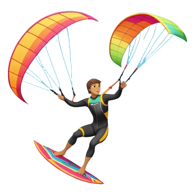 A kitesurfer soaring through the sky, harnessing the wind on a bright, colorful kite. The scene shows the surfer gliding over the water with the kite above, emphasizing the freedom, speed, and thrill of the sport in a dynamic coastal setting. sticker
