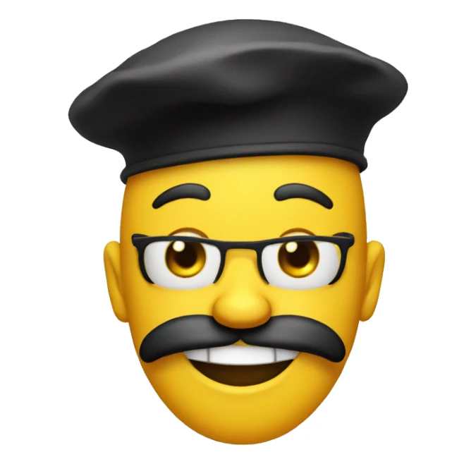 round yellow face with black beret, smiling with just one tooth, unkempt and unshaven sticker