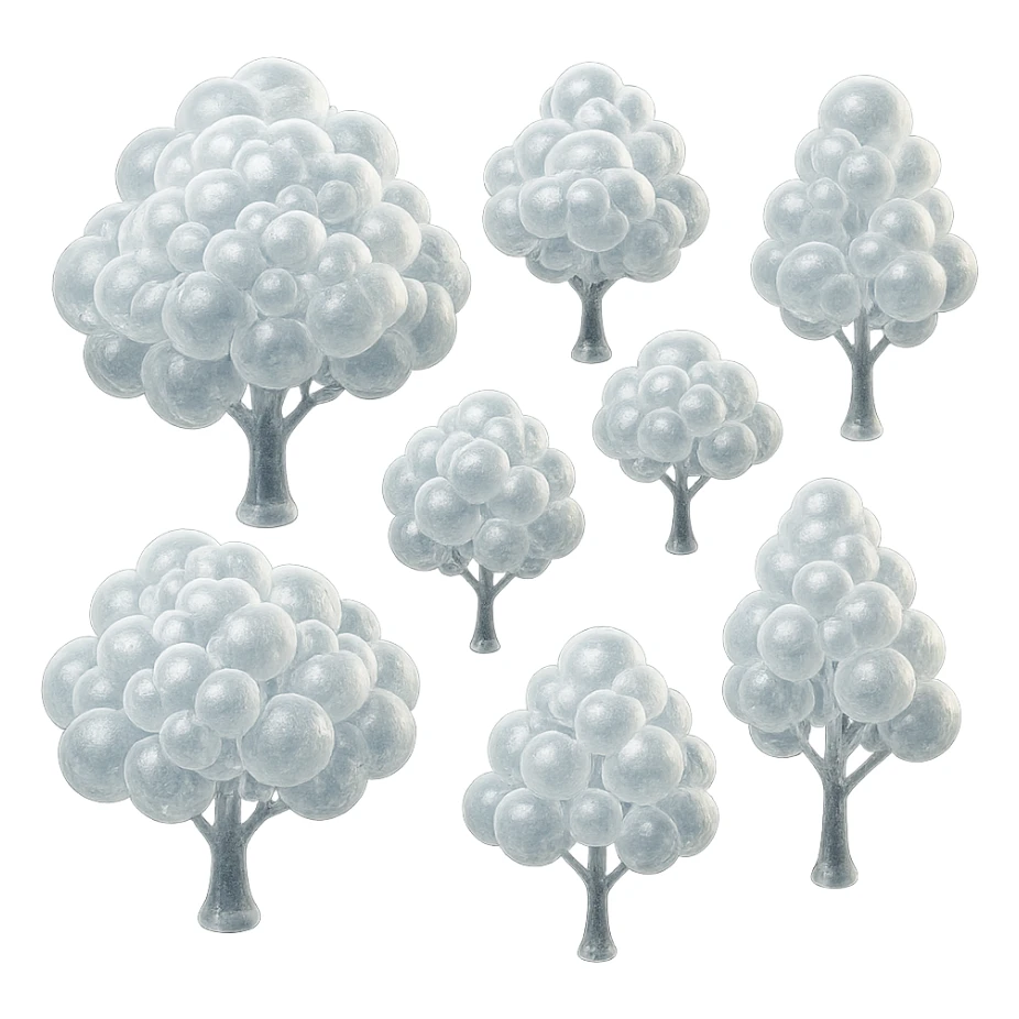 tree made entirely of small, very bright white fluffy convex clouds, matte glass style sticker