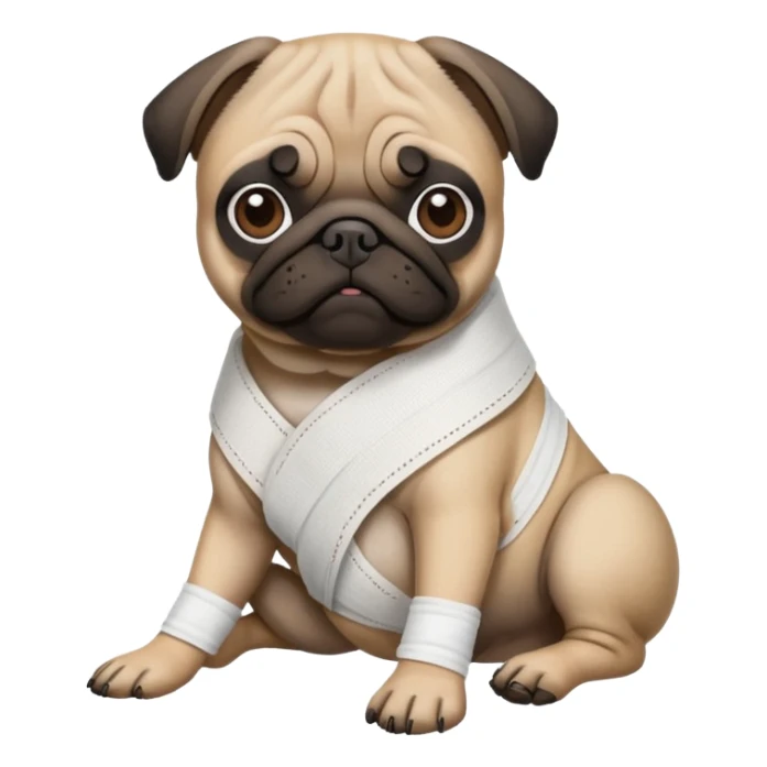 Dark face Pug with a broken left leg in bandage on its leg sticker