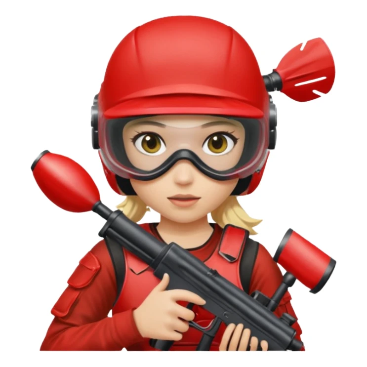 blond girl playing paintball with red paintball helmet sticker
