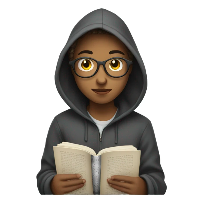 teenager in hoodie reading a book sticker