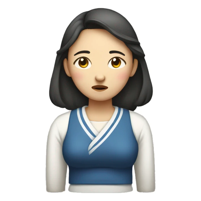 Korean woman with both hands on her waist, sad and troubled expression sticker