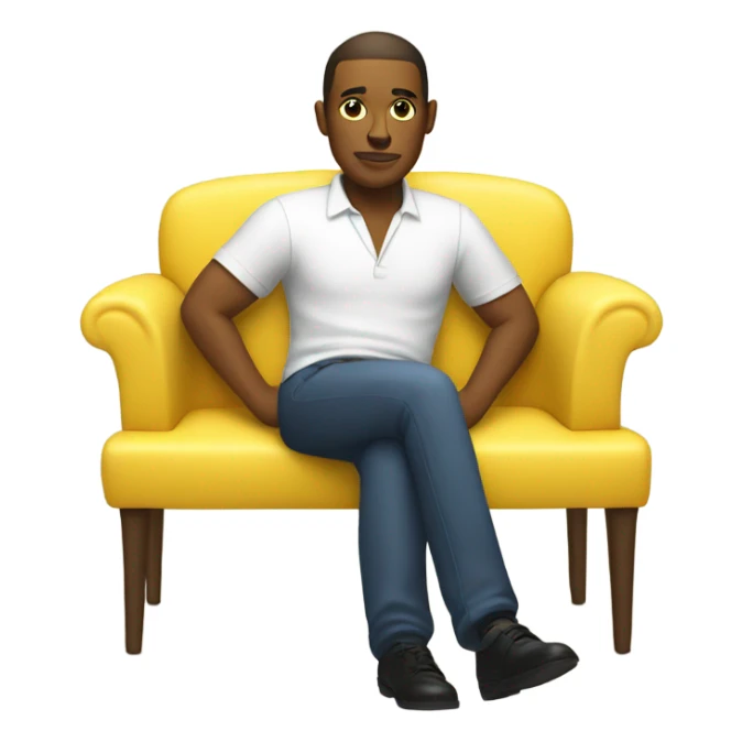 human male in white dress, sitting on jellow couch  sticker