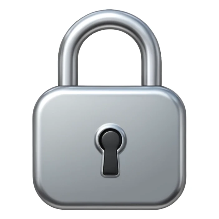 Chrome silver lock emoji, iOS emoji style, smooth metallic surface, rounded edges, reflective highlights, minimalistic sticker