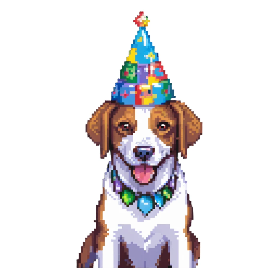 dog wearing a birthday party hat sticker