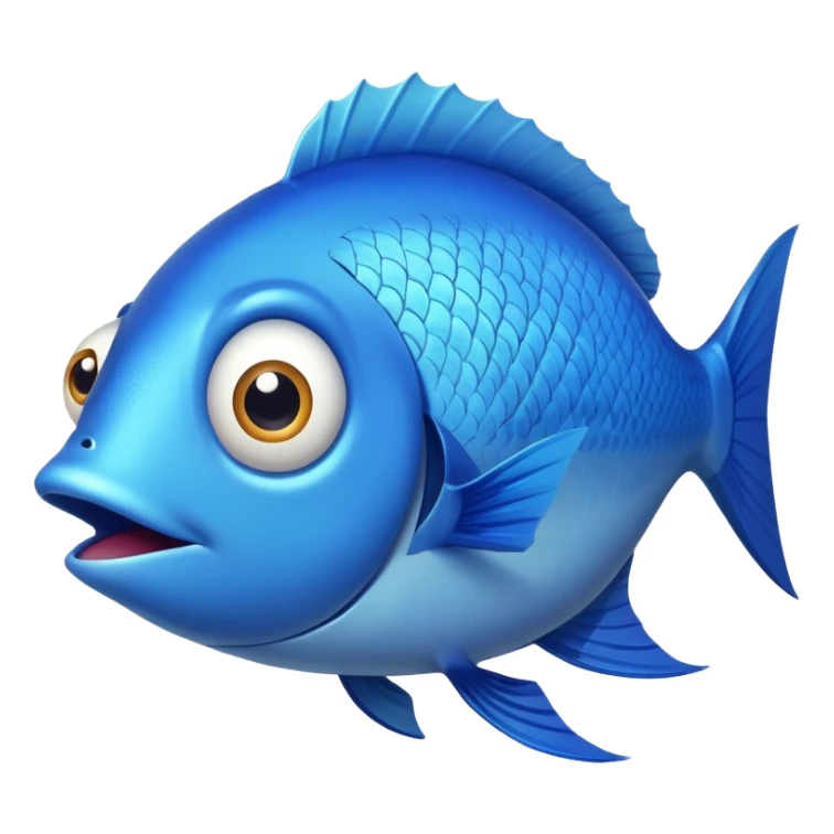 super derpy bright blue fish in side profile facing right, huge bulging eye, wide open mouth looking shocked and stupid, flat 2D side view only sticker