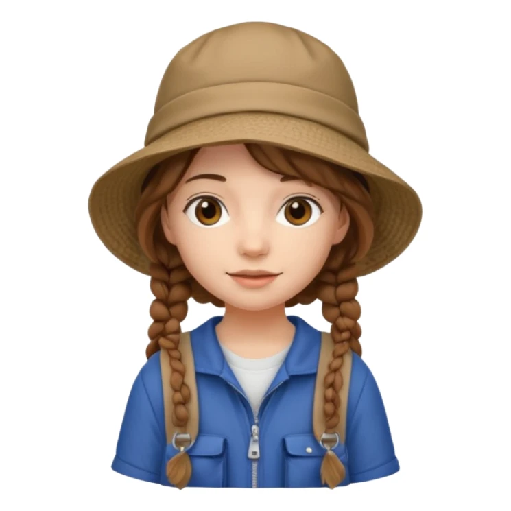 a young student girl with the backpack with bucket hat, brown wavy braided hair sticker