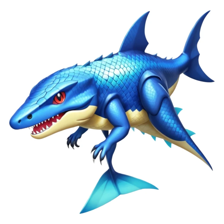 Shiny Exotic Colorful epic Sharpedo-Salandit-Garchomp-Gabite-Salamence-Koraidon-Fakémon-hybrid-creature (full body)  sticker