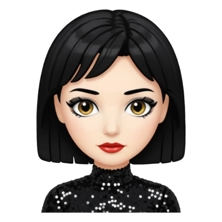 Carol-Anne Moss with black hair, black sequin outfit sticker