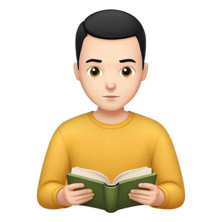 A bit darker but still white man with buzz cut and black hair reading a book sticker