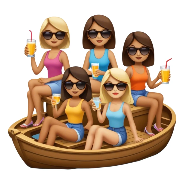 8 girls on a peddle boat drinking sticker