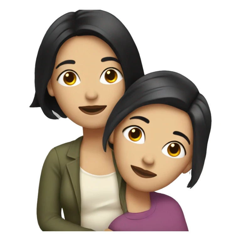 Lesbians cuddling. Both have long black hair and white skin. sticker