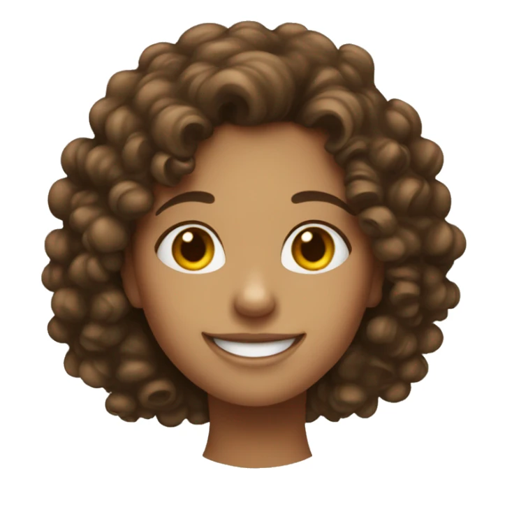 a girl with curly brown hair and a button nose smiling sticker