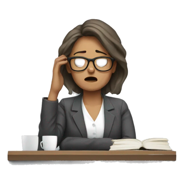 tired middle age woman with glasses falls down
 away from work sticker