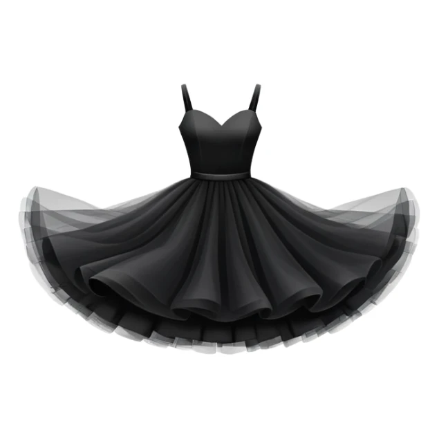 black dress, isolated, tulle skirt, floating in the air sticker